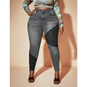 Plus Size High Waist Panel Patch Jeans Shein